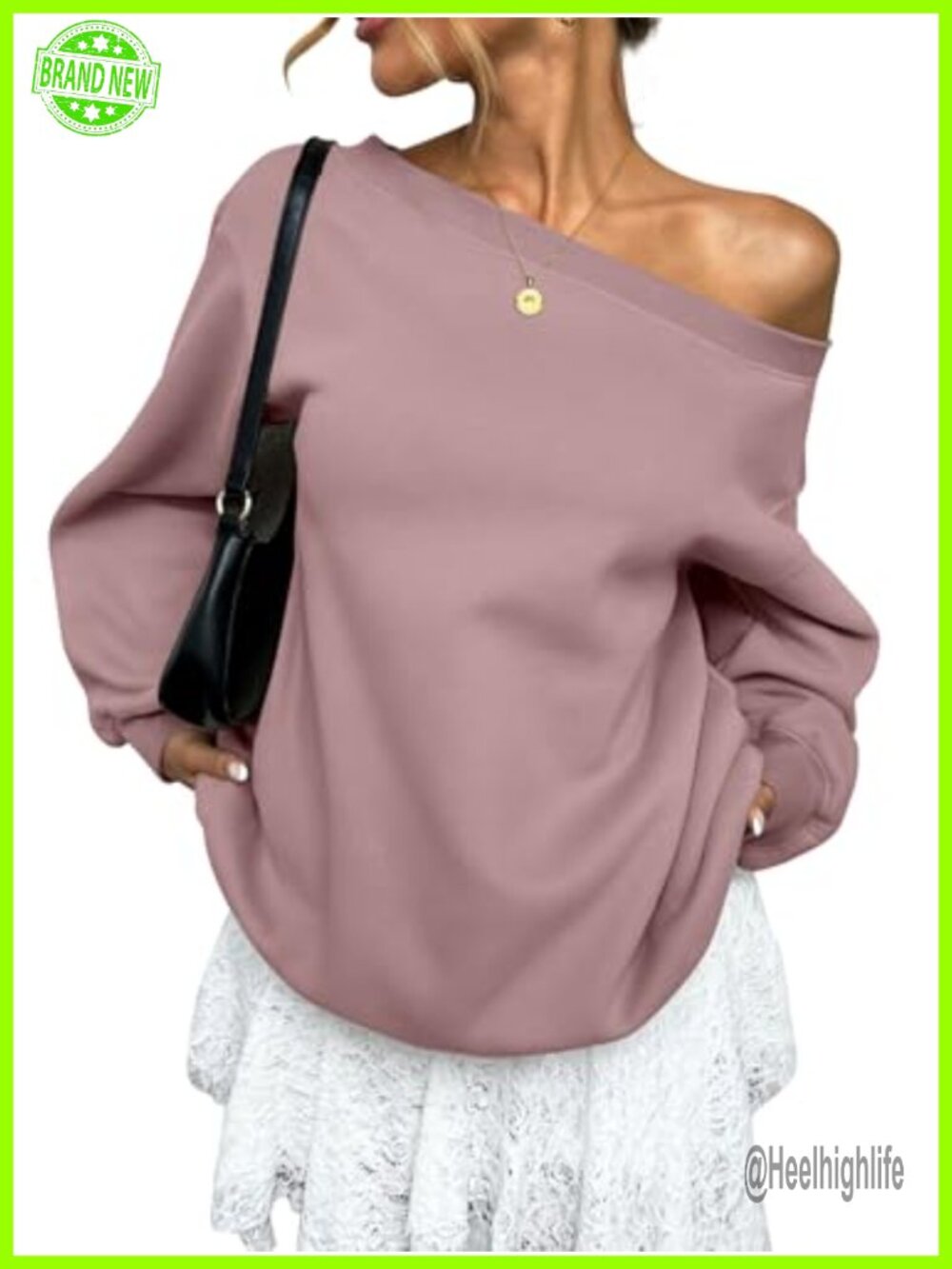 Oversized Off the Shoulder Fleece Sweatshirt Cotton Blend Pullover